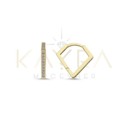 Geometri Taşlı  Altın Küpe AHK108