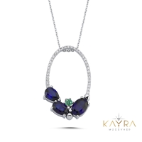 Safir Zümrüt ve Pırlantalı Kolye PK23