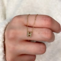 Taşlı H Harfli Altın Kolye BM75