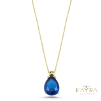 Mavi Topaz  Damla Taşlı Altın Kolye AKM14