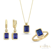 Mavi Topaz Taşlı Altın Takım TKM07