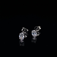 Oval Taşlı Beyaz Altın Küpe APK94