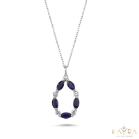 Markiz Safir ve Pırlanta Taşlı Kolye PÇK13