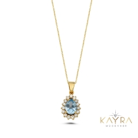 Damla Akuamarin ve Pırlantalı Kolye PK06