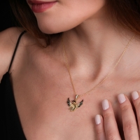 Anka Kuşu Yeşil Taşlı Altın Kolye AK464