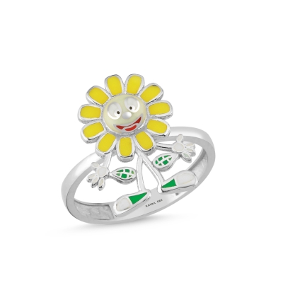 Ayçiçeği Özel Tasarım Beyaz Altın Yüzük GR508