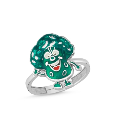 Brokoli Özel Tasarım Beyaz Altın Yüzük KM528