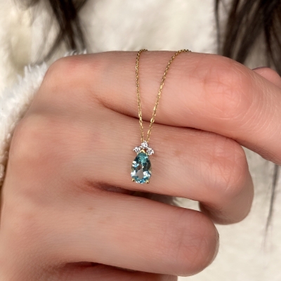 Damla Blue Topaz ve Pırlanta Kolye PÇK46