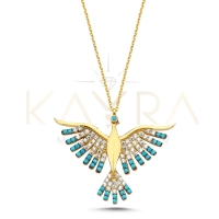 Firuze Taşlı Altın Anka Kuşu Kolye AK88