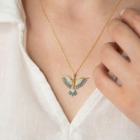 Firuze Taşlı Altın Anka Kuşu Kolye AK88