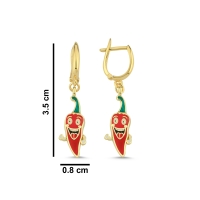 Kırmızı Biber Özel Tasarım Altın Küpe 117