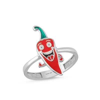 Kırmızı Biber Özel Tasarım Beyaz Altın Yüzük TF518