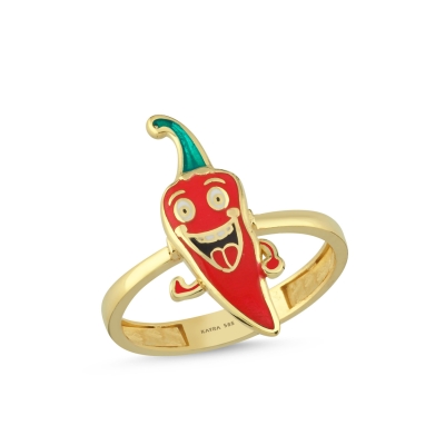 Kırmızı Biber Özel Tasarım Altın Yüzük Y517