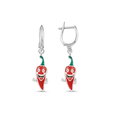 Kırmızı Biber Özel Tasarım Beyaz Altın Küpe BK118