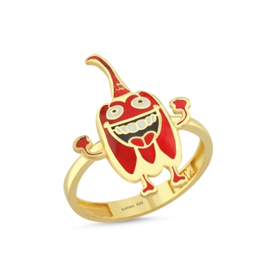 Kırmızı Dolmalık Biber Özel Tasarım Altın Yüzük Y521