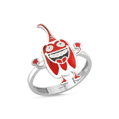 Kırmızı Dolmalık Biber Özel Tasarım Beyaz Altın Yüzük HY522