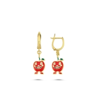 Kırmızı Elma Özel Tasarım Altın Küpe K161