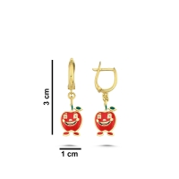 Kırmızı Elma Özel Tasarım Altın Küpe K161