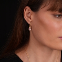 Kunzit Pembe Taşlı Altın Küpe AHK03