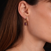 Lal Taşlı Altın Küpe AHK09