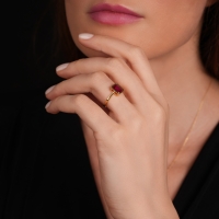 Lal Taşlı Altın Yüzük YZ09