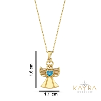 Mavi Taşlı Melek Altın Kolye AKM136