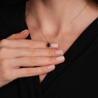 Mavi Topaz  Damla Taşlı Altın Kolye AKM14