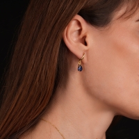 Mavi Topaz  Damla Taşlı Altın Küpe AHK19