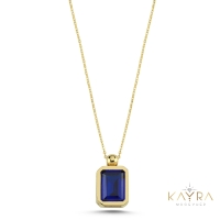 Mavi Topaz Taşlı Altın Kolye AKM07