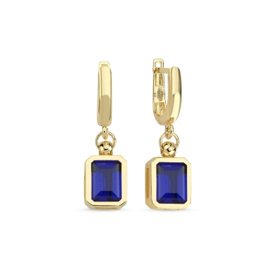Mavi Topaz Taşlı Altın Küpe AHK07