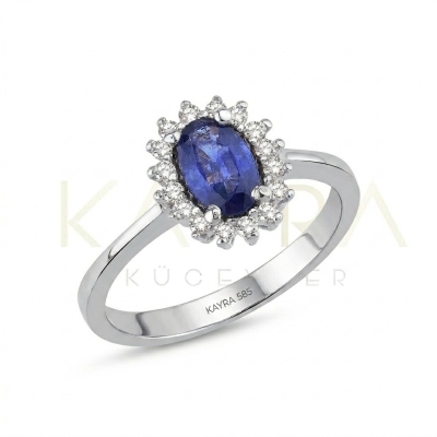 Safir Oval ve Pırlanta Yüzük PY37