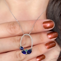 Safir Zümrüt ve Pırlantalı Kolye PK23