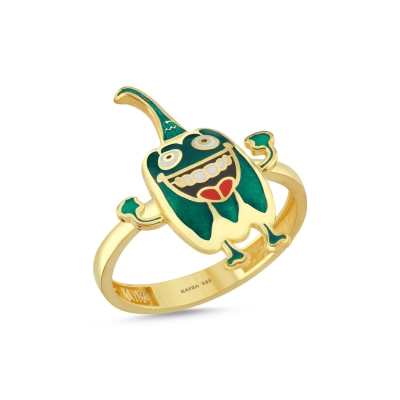 Yeşil Dolmalık Biber Özel Tasarım Altın Yüzük Y523