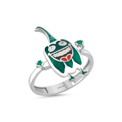 Yeşil Dolmalık Biber Özel Tasarım Beyaz Altın Yüzük Y524