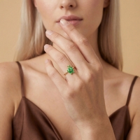 Yeşil Elma Özel Tasarım Altın Yüzük Y559