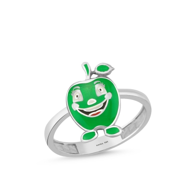 Yeşil Elma Özel Tasarım Beyaz Altın Yüzük FRT560