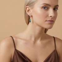 Yeşil Kabak Özel Tasarım Altın Küpe 115