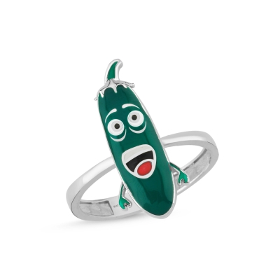 Yeşil Kabak Özel Tasarım Beyaz Altın Yüzük SER516