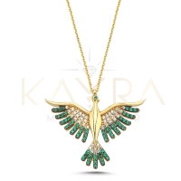 Yeşil Taşlı Anka Kuşu Altın Kolye AK89