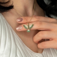 Yeşil Taşlı Anka Kuşu Altın Kolye AK89