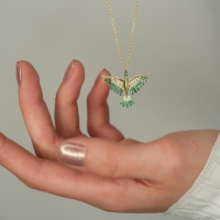 Yeşil Taşlı Anka Kuşu Altın Kolye AK89