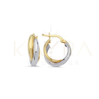 Yeşil ve Beyaz  Altın Halka Küpe AHK95